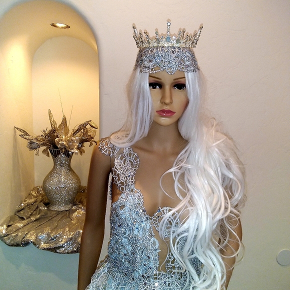 "HEIRESS" Silver Sequin Crystal Lace Wedding Ballgown Set - Picture 14 of 17